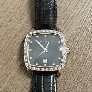 Joan Rivers Watch Women 38mm Crystal Silver Tone Date Leather Band New Battery